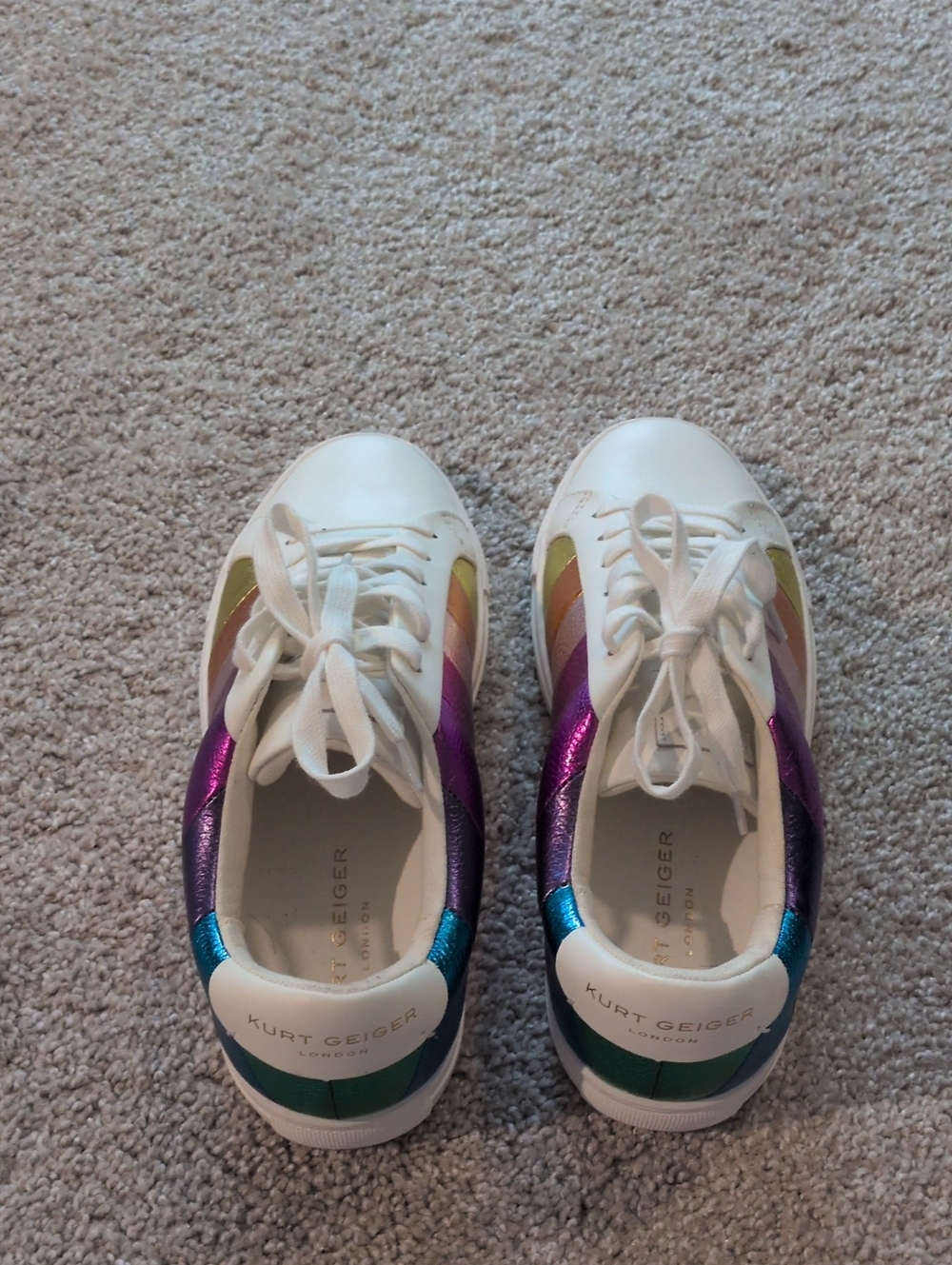 Kurt Geiger Kids White Sneakers with Iridescent Purple, Teal & Gold Accents